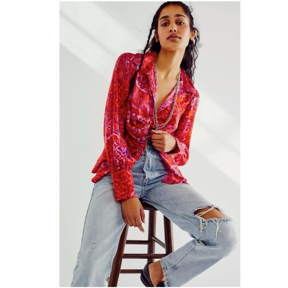 NWOT Free People Bianca Printed Blouse - Picture 2 of 5